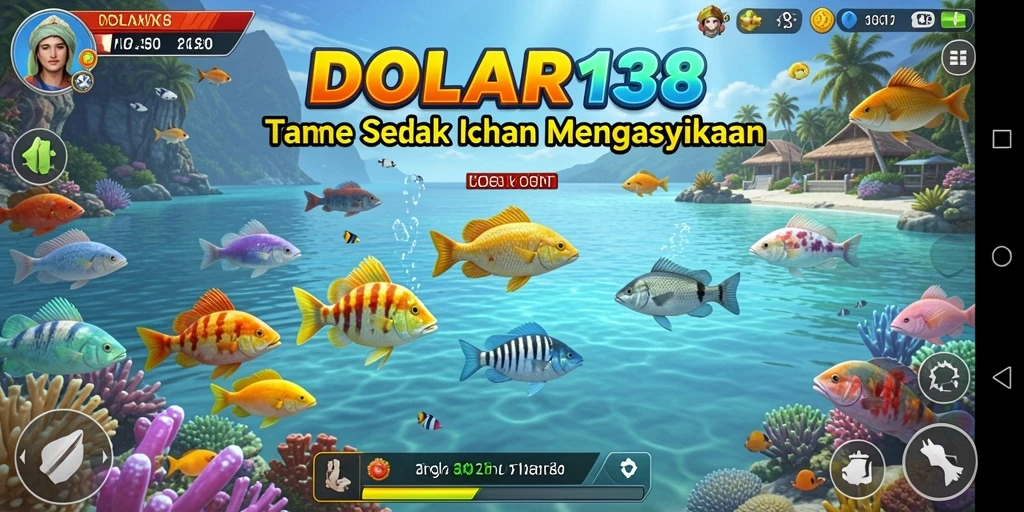 Tampilan gameplay DOLAR138 saat menembak ikan berwarna-warni.