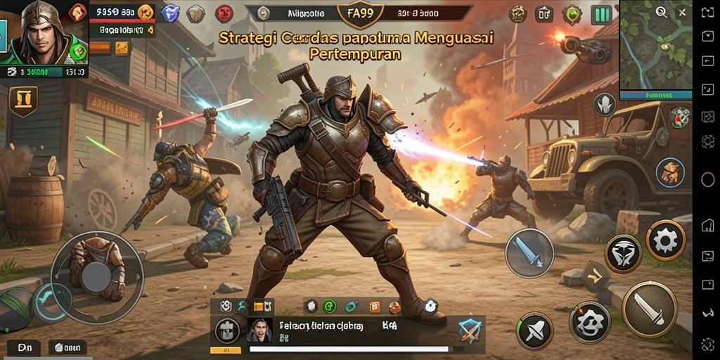 Screenshot utama FA99 menampilkan aksi pertempuran strategis yang mendebarkan.