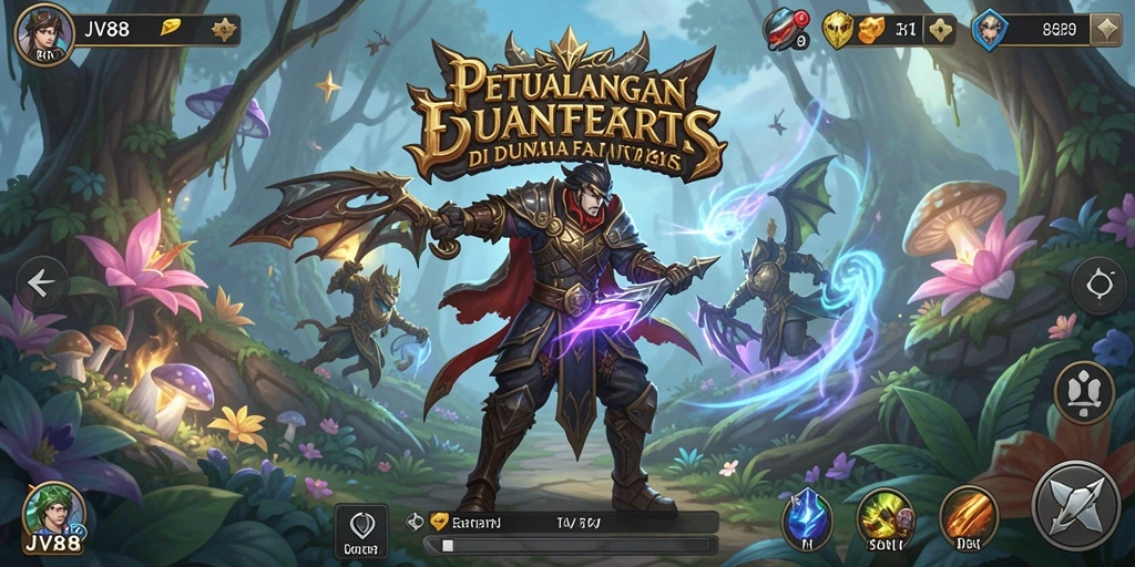 Screenshot utama JV88 menampilkan momen pertarungan intens di dunia RPG.