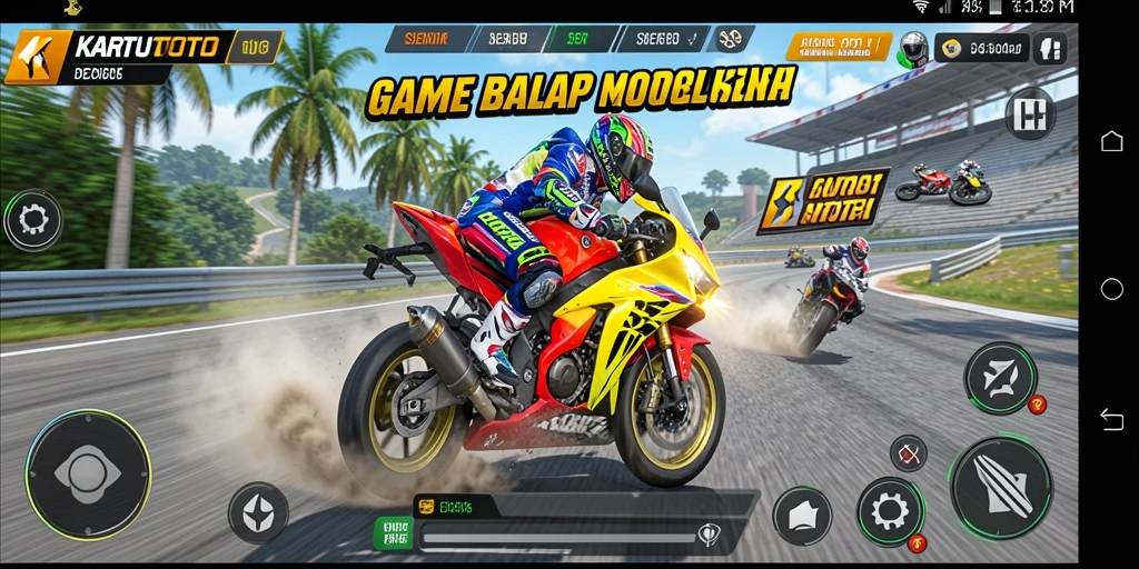 Tampilan gameplay KARTUTOTO yang menegangkan saat balapan motor.
