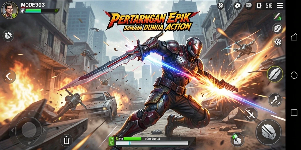 Screenshot utama MODE303 menampilkan pertarungan seru dalam aksi yang mendebarkan.