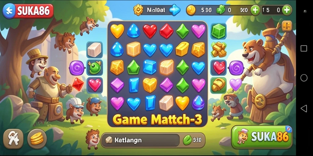 Tampilan gameplay seru dengan berbagai kombinasi permata di SUKA86.