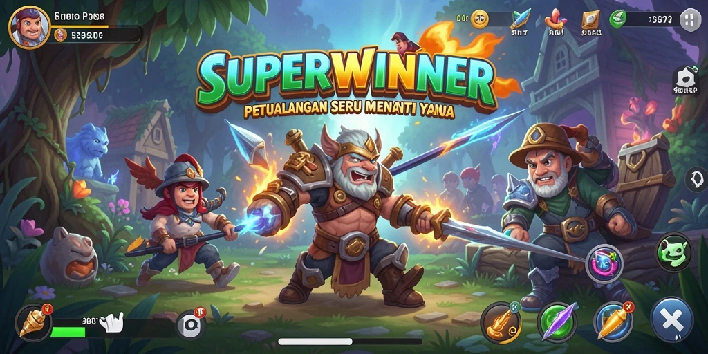 Tangkapan layar dari gameplay SUPERWINNER yang mendebarkan dan penuh petualangan.
