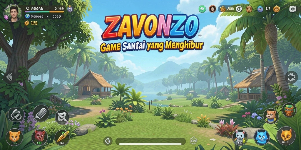 Tampilan gameplay ZAVONZO yang ceria dan penuh warna.